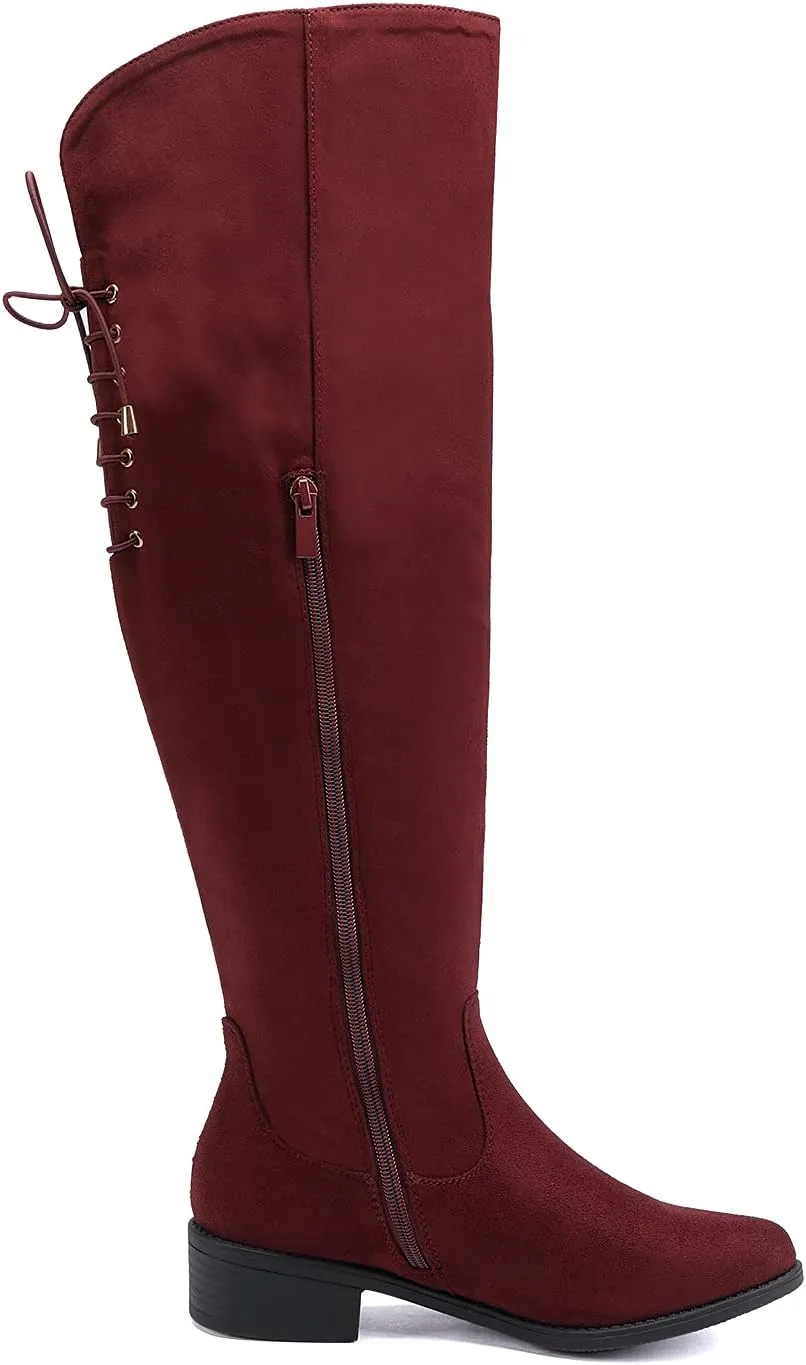 EETTARO Women's Over The Knee Boot Fashion Lace Up Tight High Boots Side Zip Block Heel Riding Booties