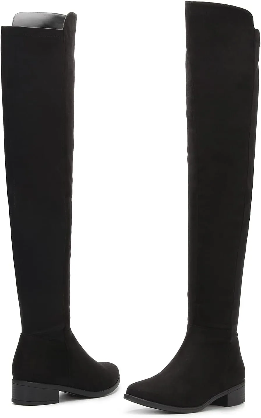 EETTARO Women's Over The Knee Boot Fashion Lace Up Tight High Boots Side Zip Block Heel Riding Booties