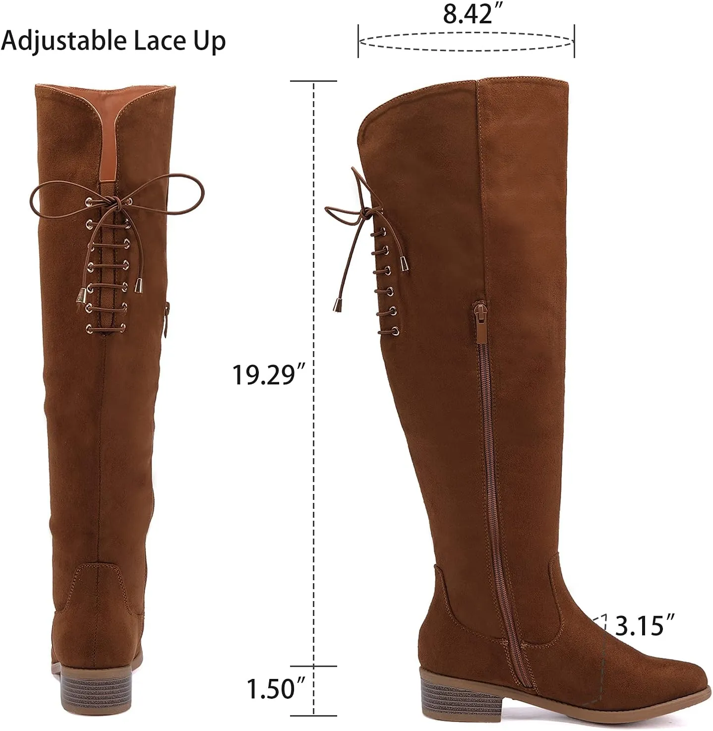 EETTARO Women's Over The Knee Boot Fashion Lace Up Tight High Boots Side Zip Block Heel Riding Booties
