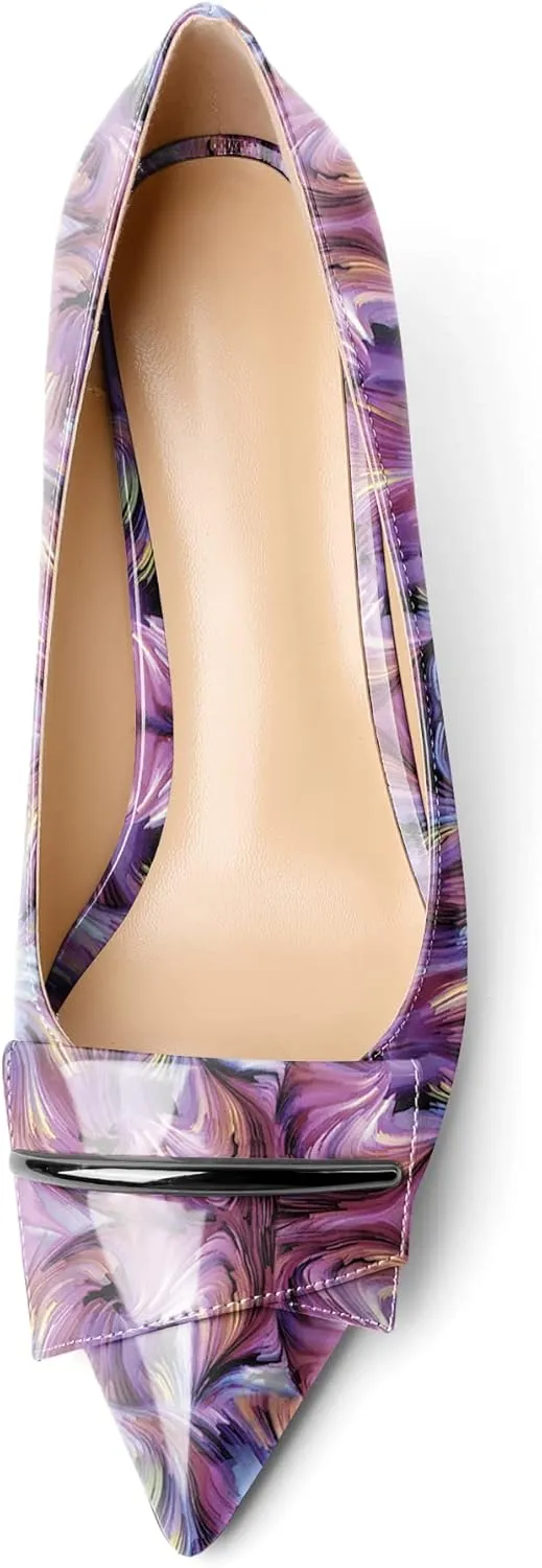 Eldof Low Wedge Heels for Women Pointed Toe Slip On Wedge Pumps with Bow 2 Inches Dress Shoes for Party Wedding Evening