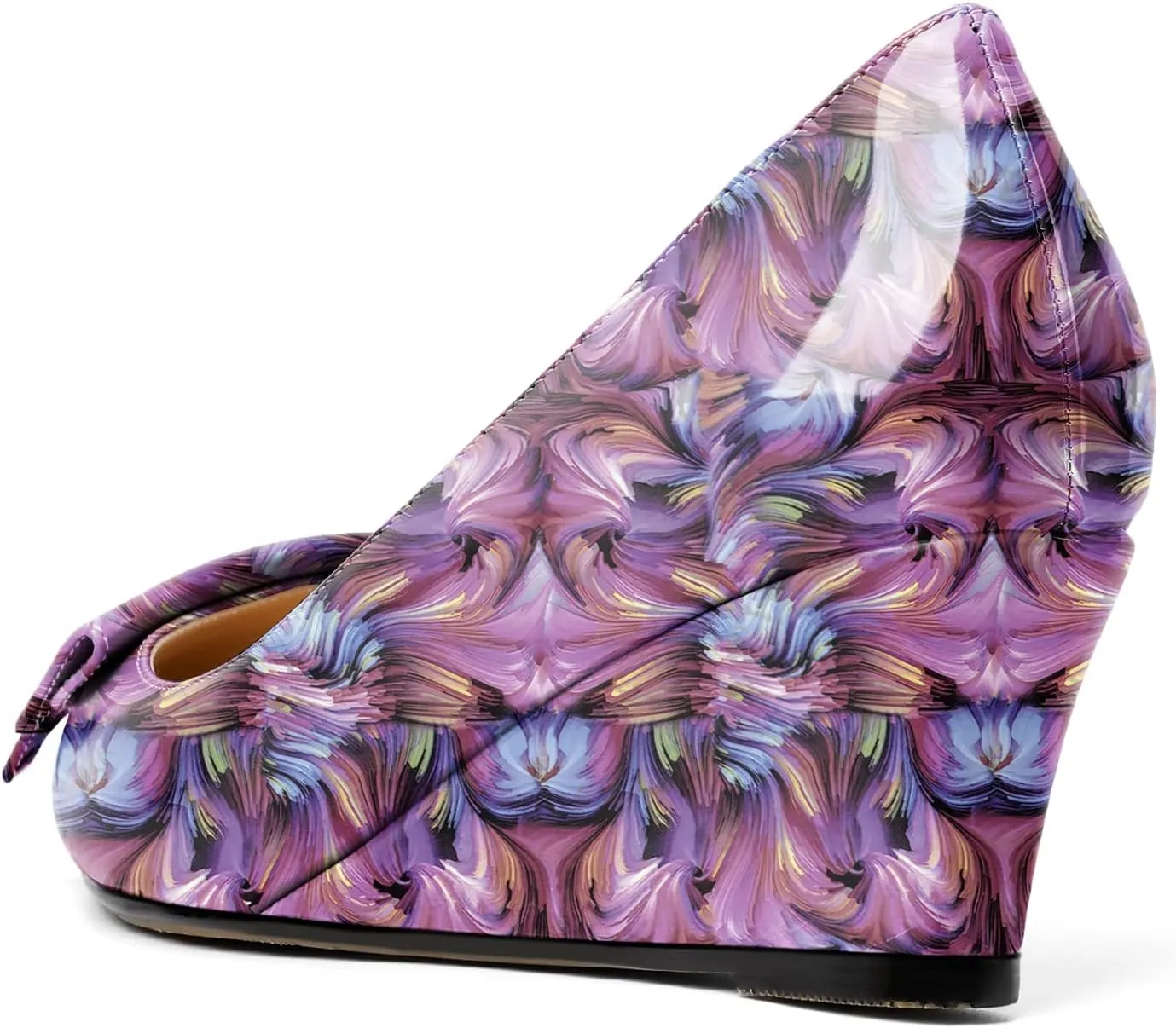 Eldof Low Wedge Heels for Women Pointed Toe Slip On Wedge Pumps with Bow 2 Inches Dress Shoes for Party Wedding Evening