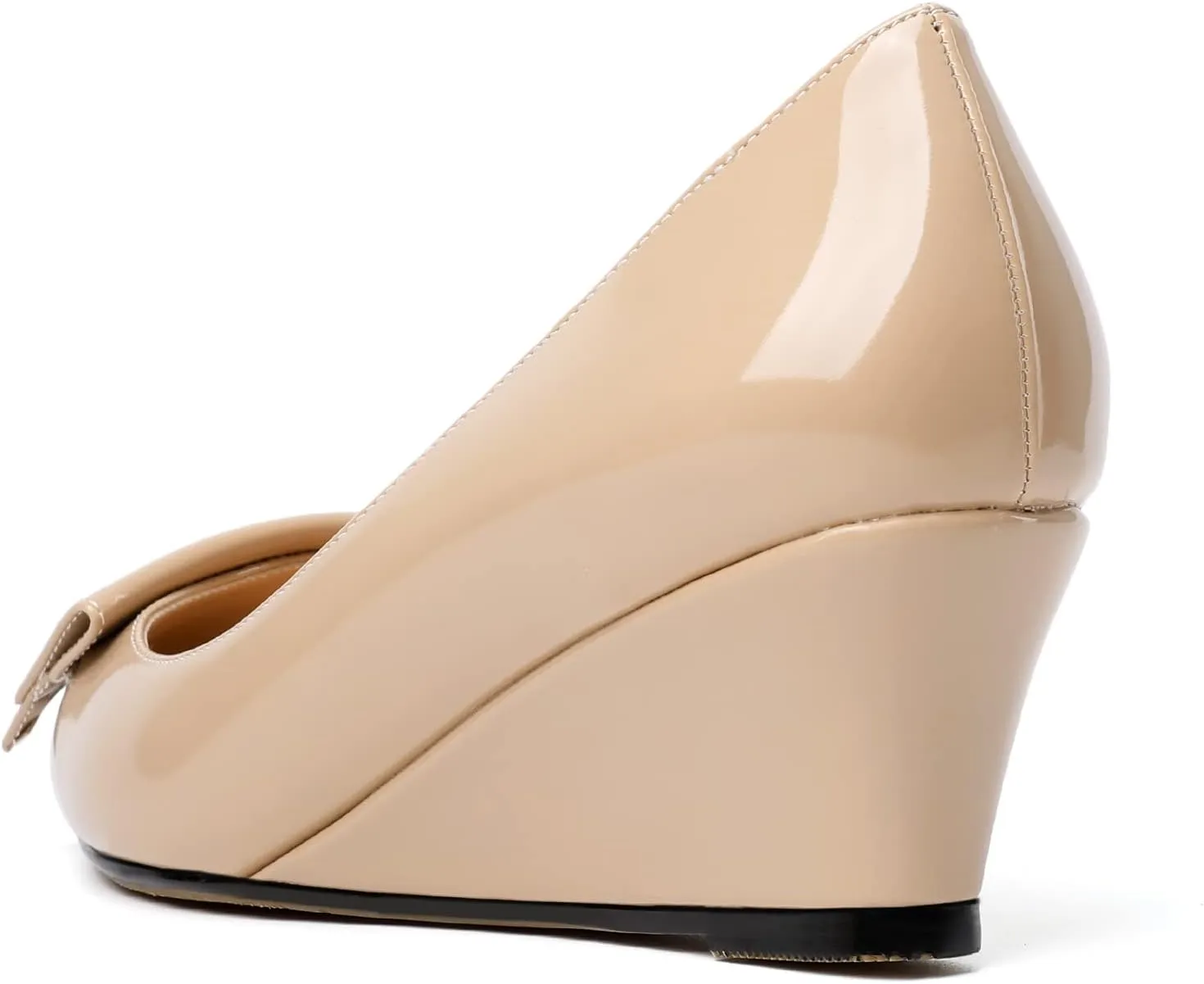 Eldof Low Wedge Heels for Women Pointed Toe Slip On Wedge Pumps with Bow 2 Inches Dress Shoes for Party Wedding Evening