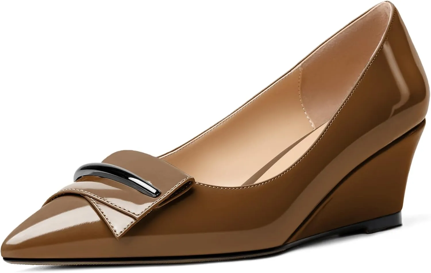 Eldof Low Wedge Heels for Women Pointed Toe Slip On Wedge Pumps with Bow 2 Inches Dress Shoes for Party Wedding Evening
