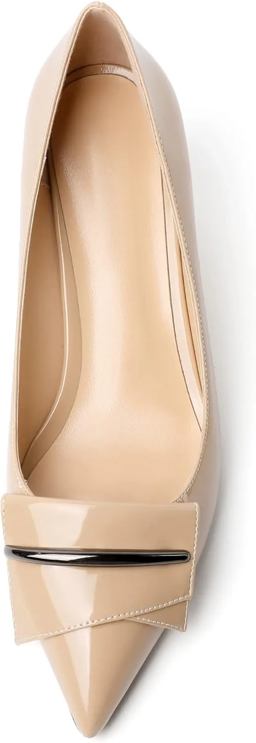 Eldof Low Wedge Heels for Women Pointed Toe Slip On Wedge Pumps with Bow 2 Inches Dress Shoes for Party Wedding Evening