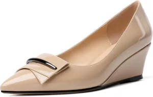Eldof Low Wedge Heels for Women Pointed Toe Slip On Wedge Pumps with Bow 2 Inches Dress Shoes for Party Wedding Evening