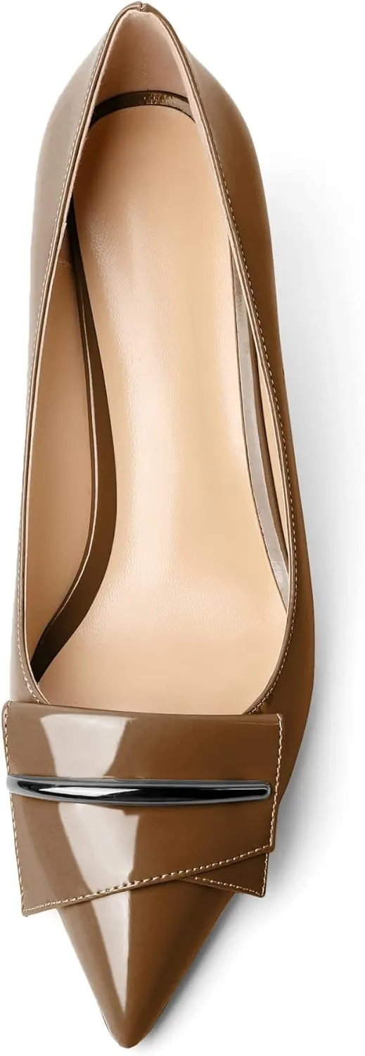 Eldof Low Wedge Heels for Women Pointed Toe Slip On Wedge Pumps with Bow 2 Inches Dress Shoes for Party Wedding Evening