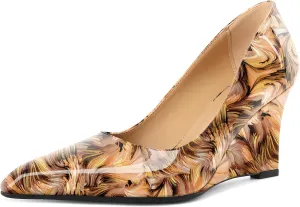 Eldof Wedges Heels for Women Pointed Closed Toe Slip On High Heel Wedges Shoes Sexy Wedding Dressy Pumps 3.5 Inches