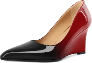 Eldof Wedges Heels for Women Pointed Closed Toe Slip On High Heel Wedges Shoes Sexy Wedding Dressy Pumps 3.5 Inches