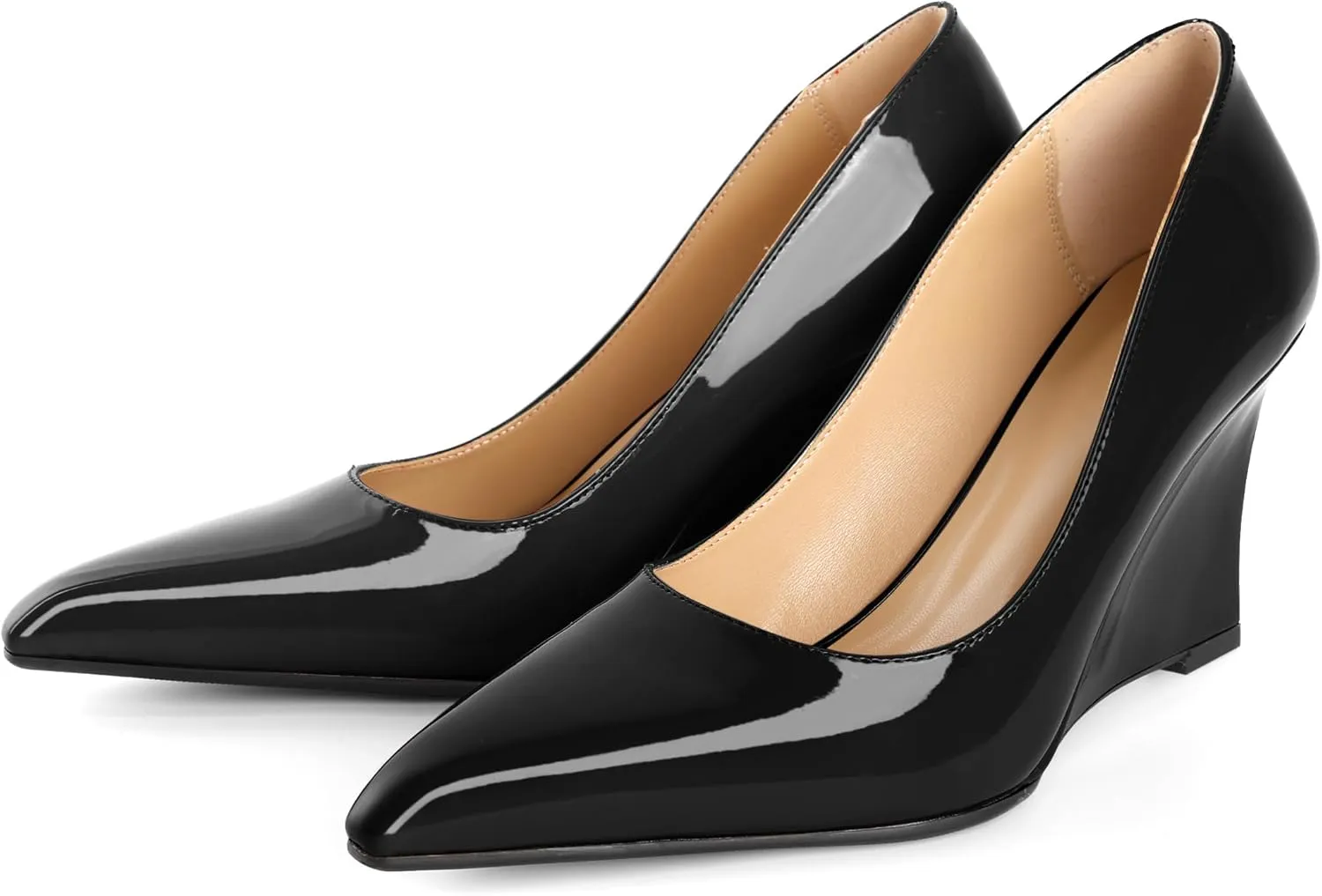 Eldof Wedges Heels for Women Pointed Closed Toe Slip On High Heel Wedges Shoes Sexy Wedding Dressy Pumps 3.5 Inches