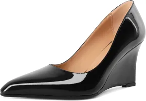 Eldof Wedges Heels for Women Pointed Closed Toe Slip On High Heel Wedges Shoes Sexy Wedding Dressy Pumps 3.5 Inches