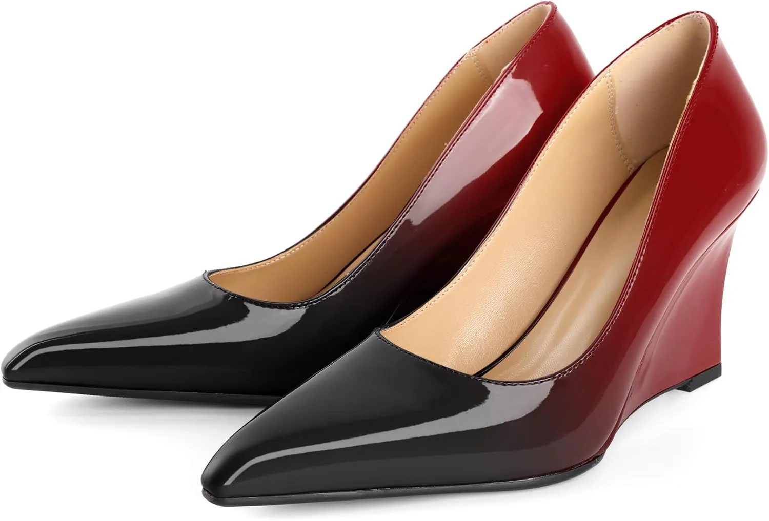 Eldof Wedges Heels for Women Pointed Closed Toe Slip On High Heel Wedges Shoes Sexy Wedding Dressy Pumps 3.5 Inches
