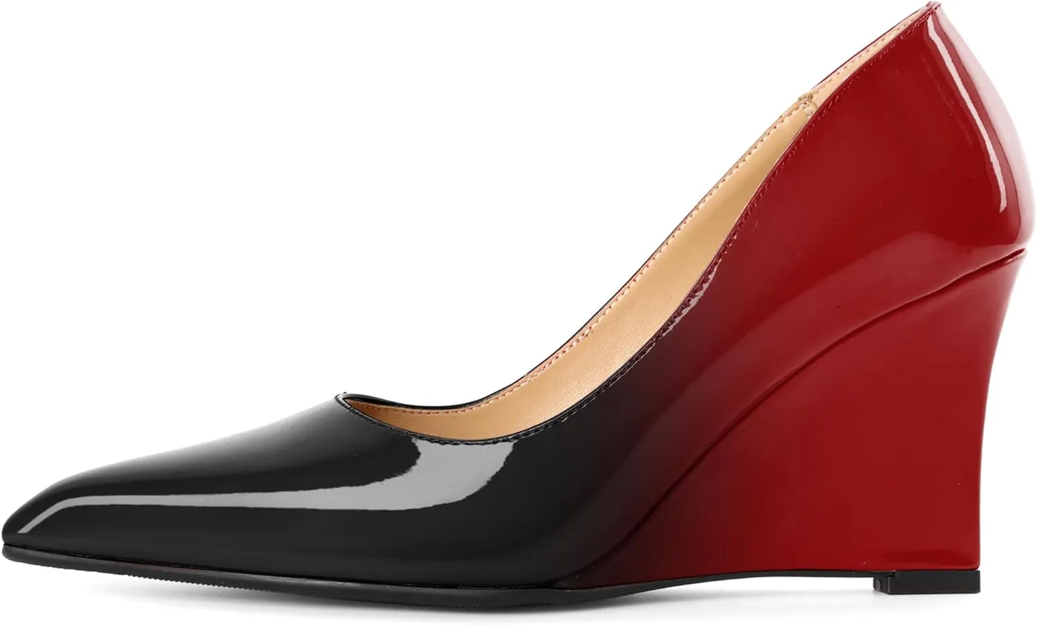 Eldof Wedges Heels for Women Pointed Closed Toe Slip On High Heel Wedges Shoes Sexy Wedding Dressy Pumps 3.5 Inches