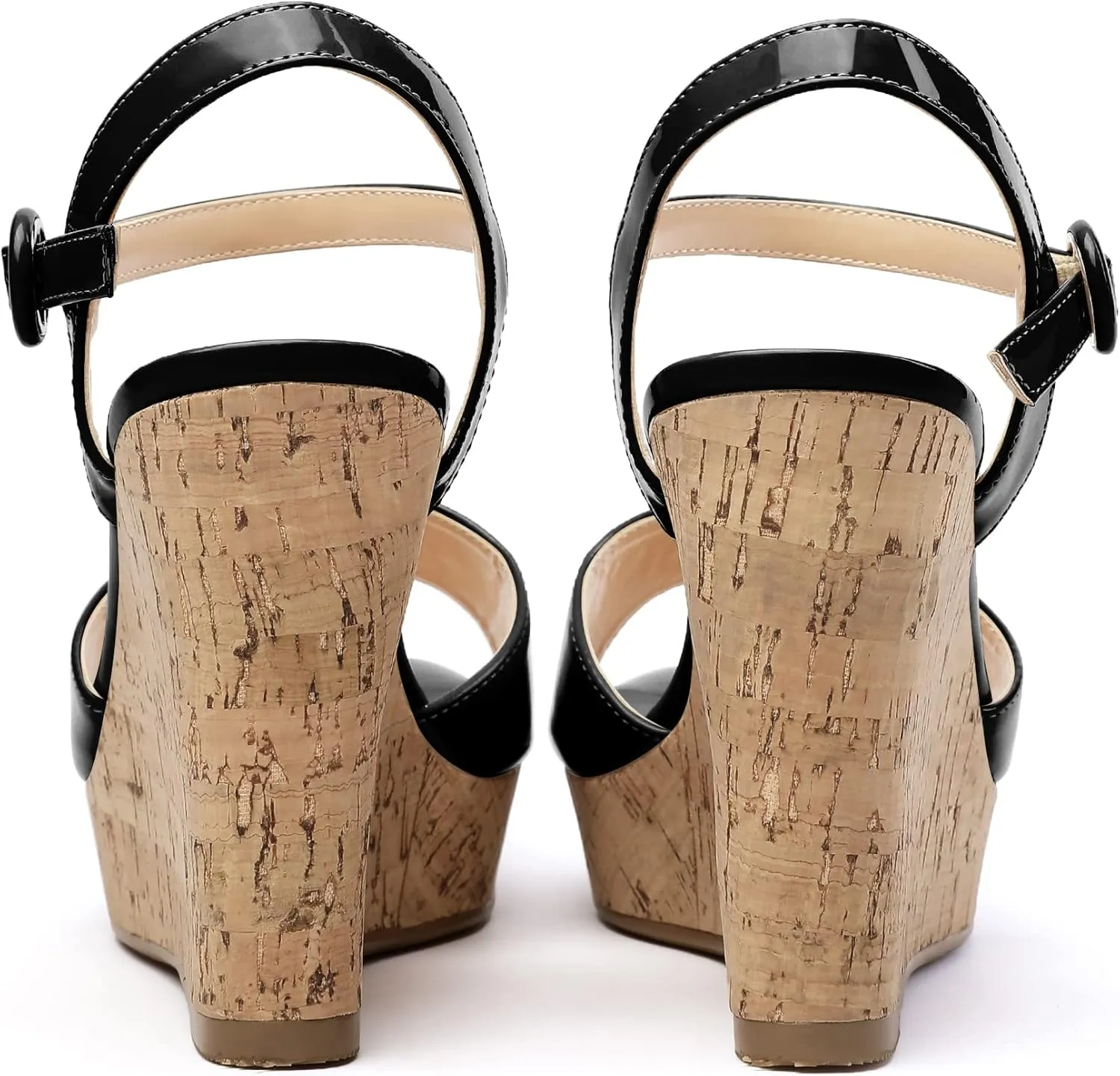 Eldof Women's High Heel Wedge Sandals Open Toe Ankle Strap Wooden Platform Wedge Heels Summer Sandals for Dress Party Evening 4''