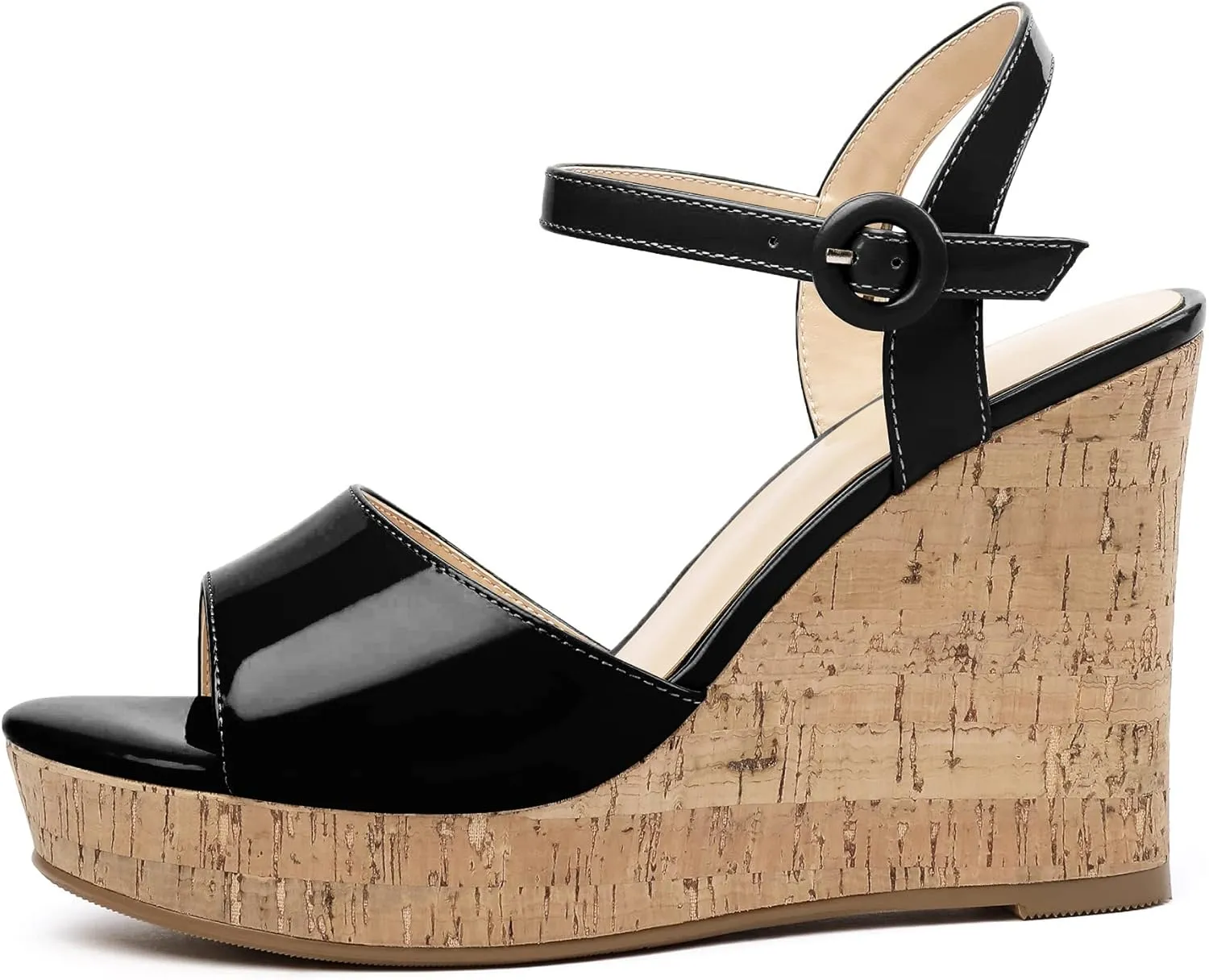 Eldof Women's High Heel Wedge Sandals Open Toe Ankle Strap Wooden Platform Wedge Heels Summer Sandals for Dress Party Evening 4''