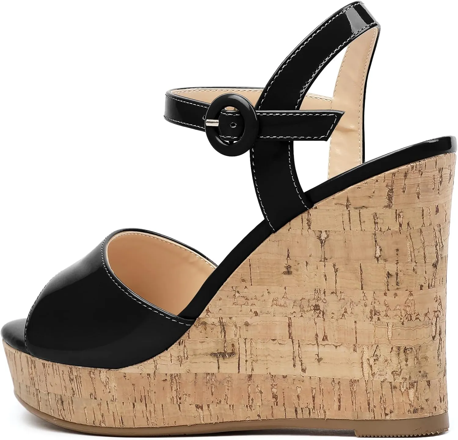 Eldof Women's High Heel Wedge Sandals Open Toe Ankle Strap Wooden Platform Wedge Heels Summer Sandals for Dress Party Evening 4''