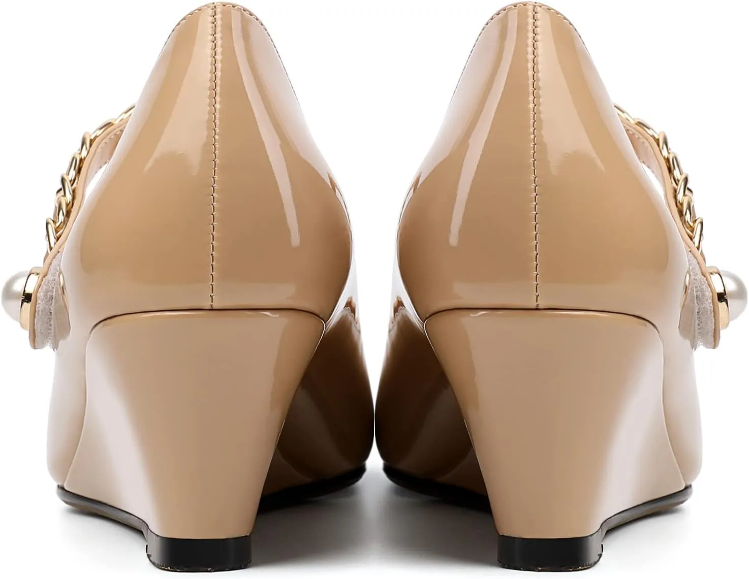 Eldof Women's Mary Janes Wedge Heels Square Toe Low Wedge Heeled Pumps Office Wedding Dress Shoes 2 Inches