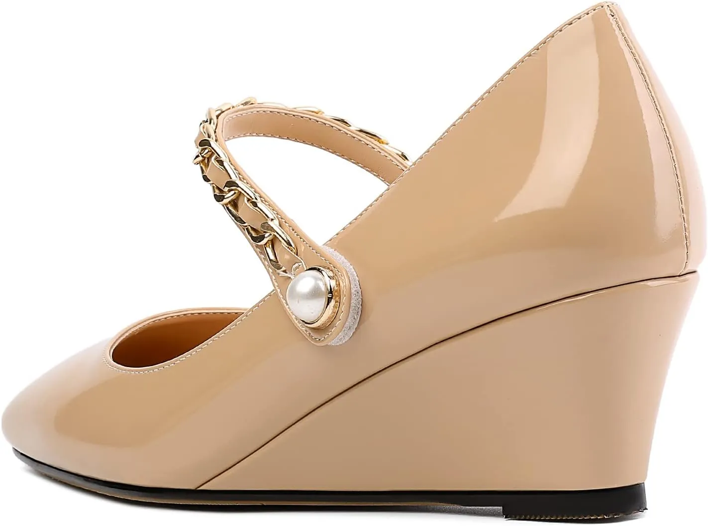 Eldof Women's Mary Janes Wedge Heels Square Toe Low Wedge Heeled Pumps Office Wedding Dress Shoes 2 Inches