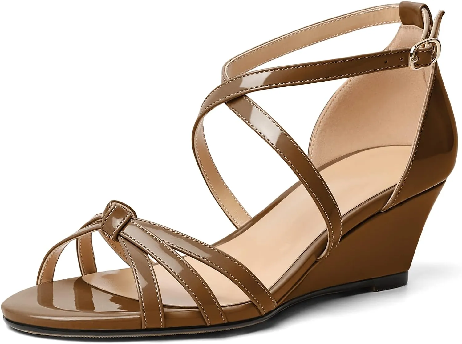 Eldof Women's Open Toe Ankle Strap Criss Cross Wedge Sandals 2 Inches Low Heel Wedge Pumps Shoes for Dress Casual Work Event
