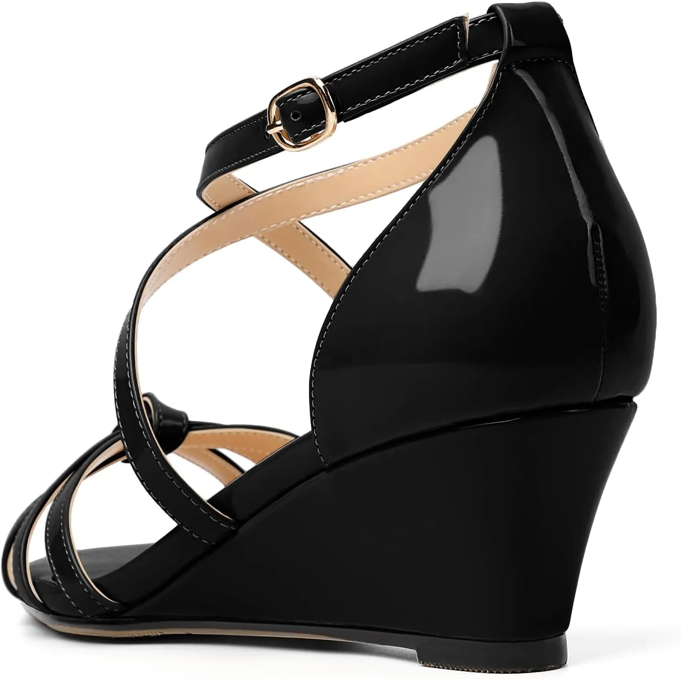 Eldof Women's Open Toe Ankle Strap Criss Cross Wedge Sandals 2 Inches Low Heel Wedge Pumps Shoes for Dress Casual Work Event