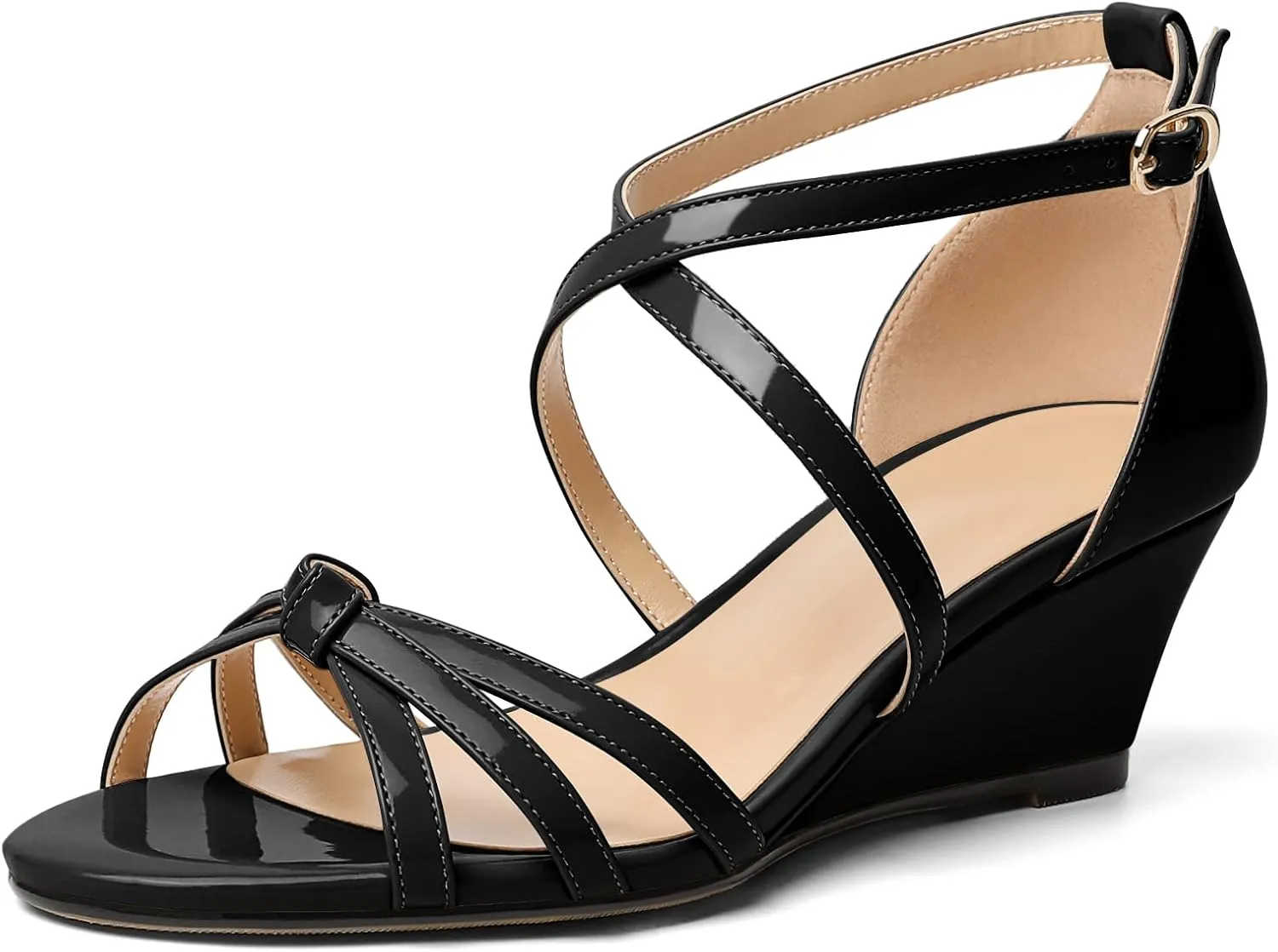 Eldof Women's Open Toe Ankle Strap Criss Cross Wedge Sandals 2 Inches Low Heel Wedge Pumps Shoes for Dress Casual Work Event