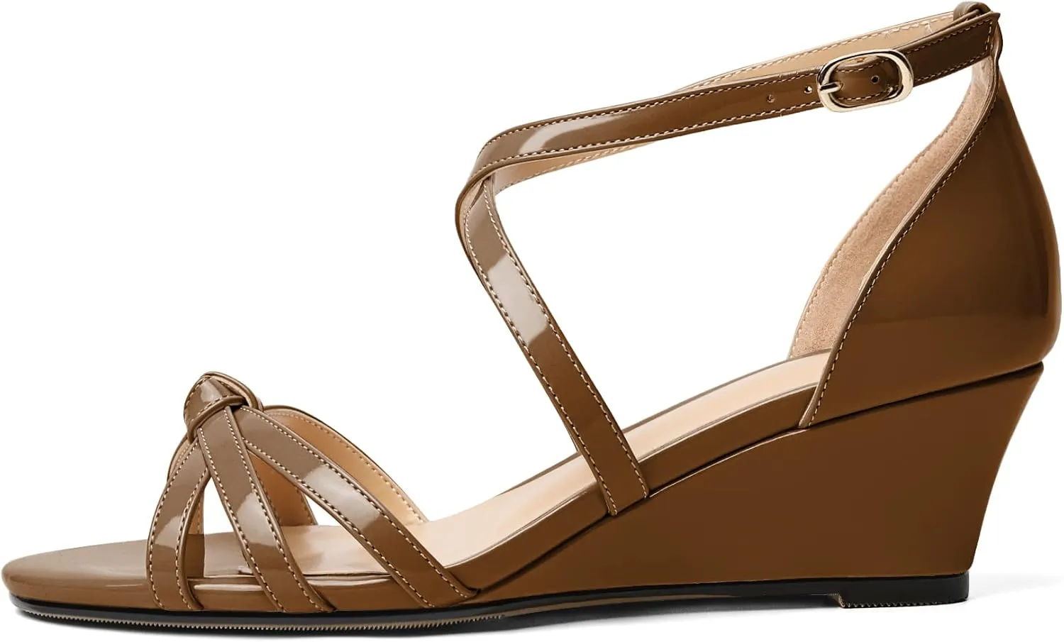 Eldof Women's Open Toe Ankle Strap Criss Cross Wedge Sandals 2 Inches Low Heel Wedge Pumps Shoes for Dress Casual Work Event
