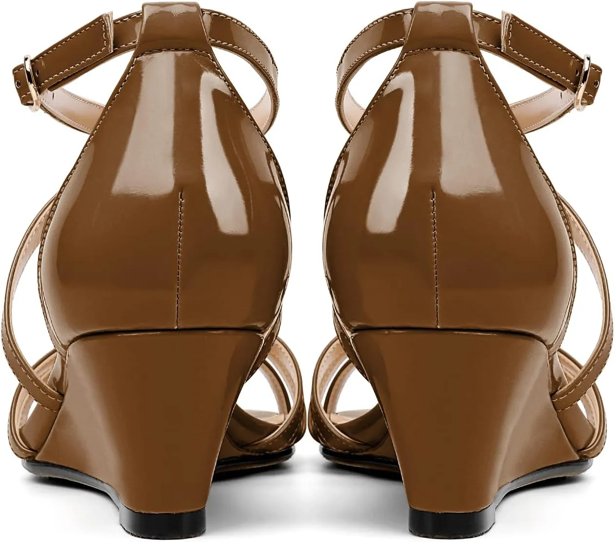 Eldof Women's Open Toe Ankle Strap Criss Cross Wedge Sandals 2 Inches Low Heel Wedge Pumps Shoes for Dress Casual Work Event