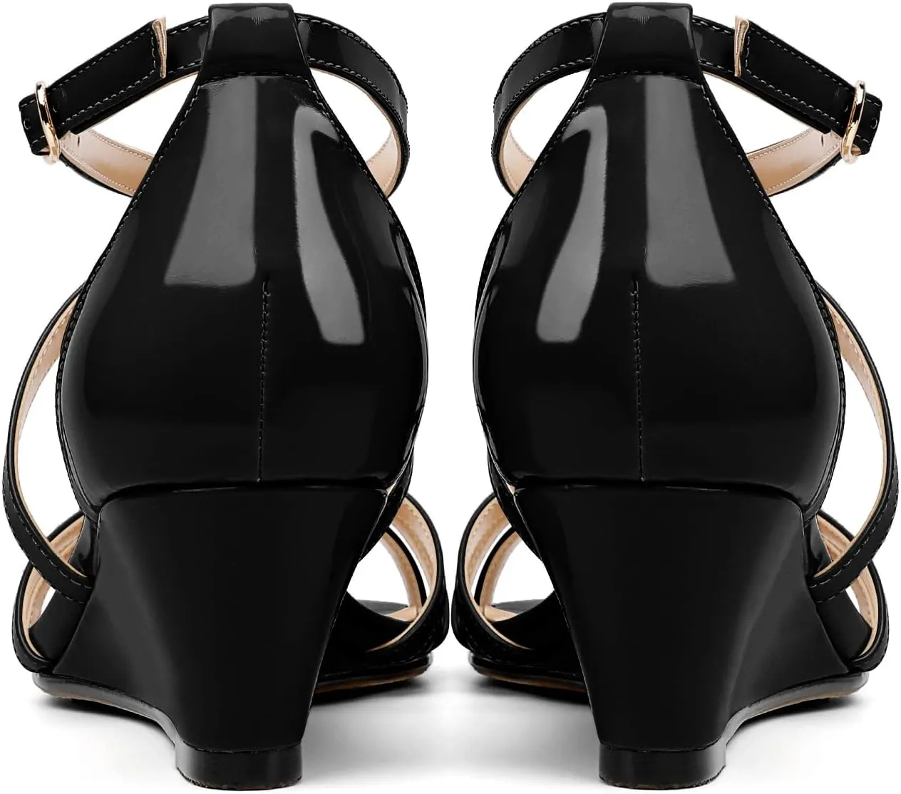 Eldof Women's Open Toe Ankle Strap Criss Cross Wedge Sandals 2 Inches Low Heel Wedge Pumps Shoes for Dress Casual Work Event