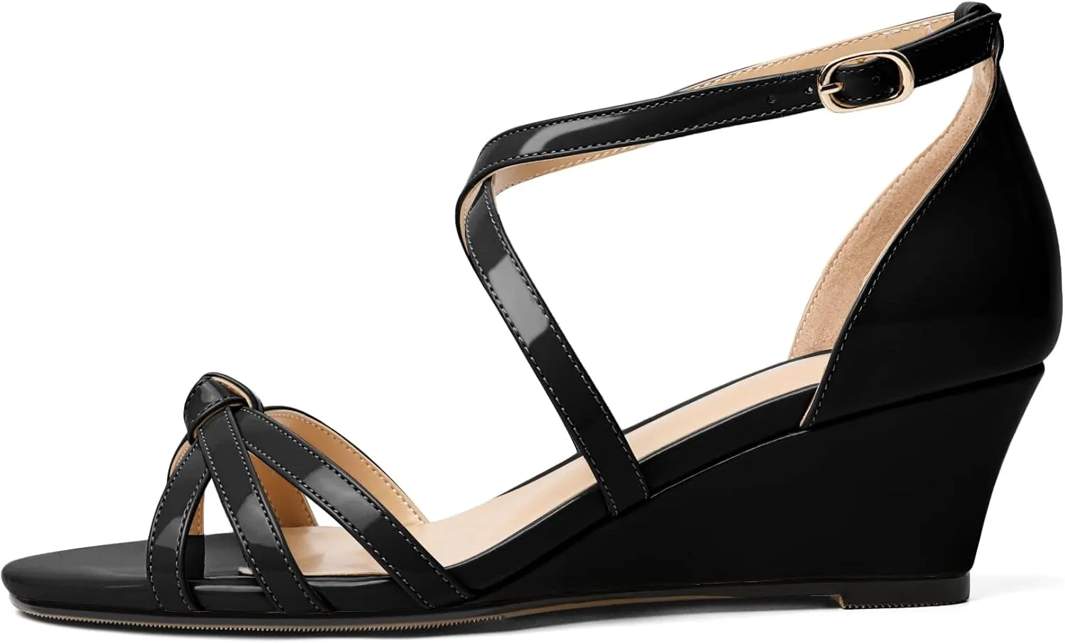 Eldof Women's Open Toe Ankle Strap Criss Cross Wedge Sandals 2 Inches Low Heel Wedge Pumps Shoes for Dress Casual Work Event