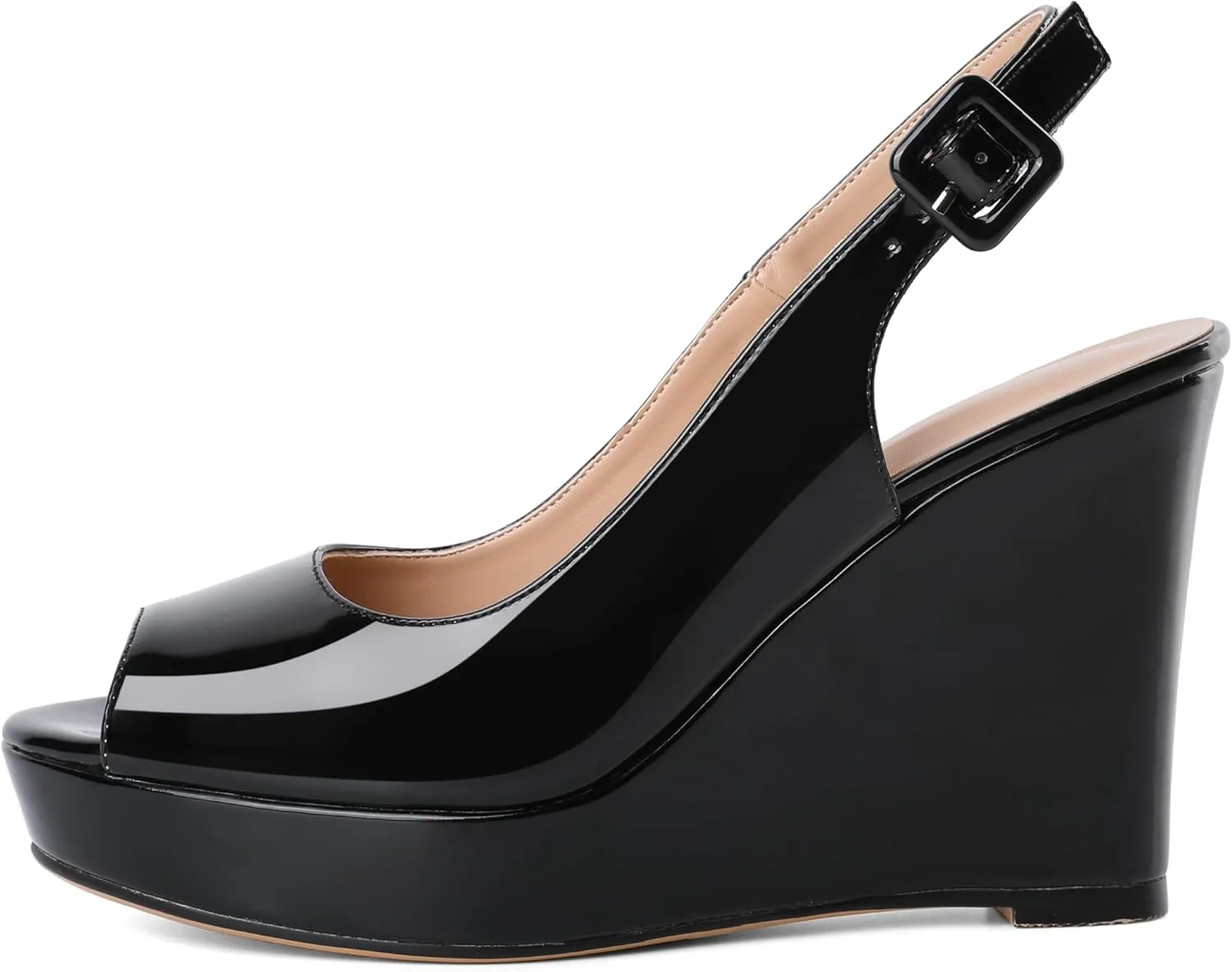 Eldof Women's Peep Toe Wedge Heels Slingback Platform High Pumps Party Dress Casual Sandals 4 Inches