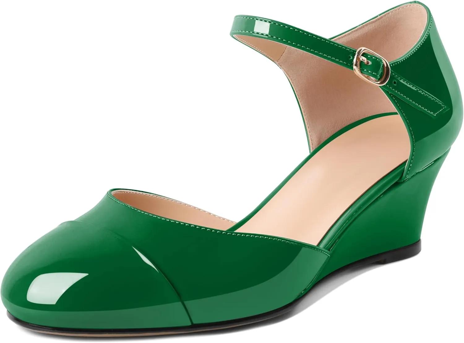 Eldof Womens Wedges Mary Jane Round Toe Ankle Strap Wedge Low Heel Dress Shoes Pumps for Women 2 Inches