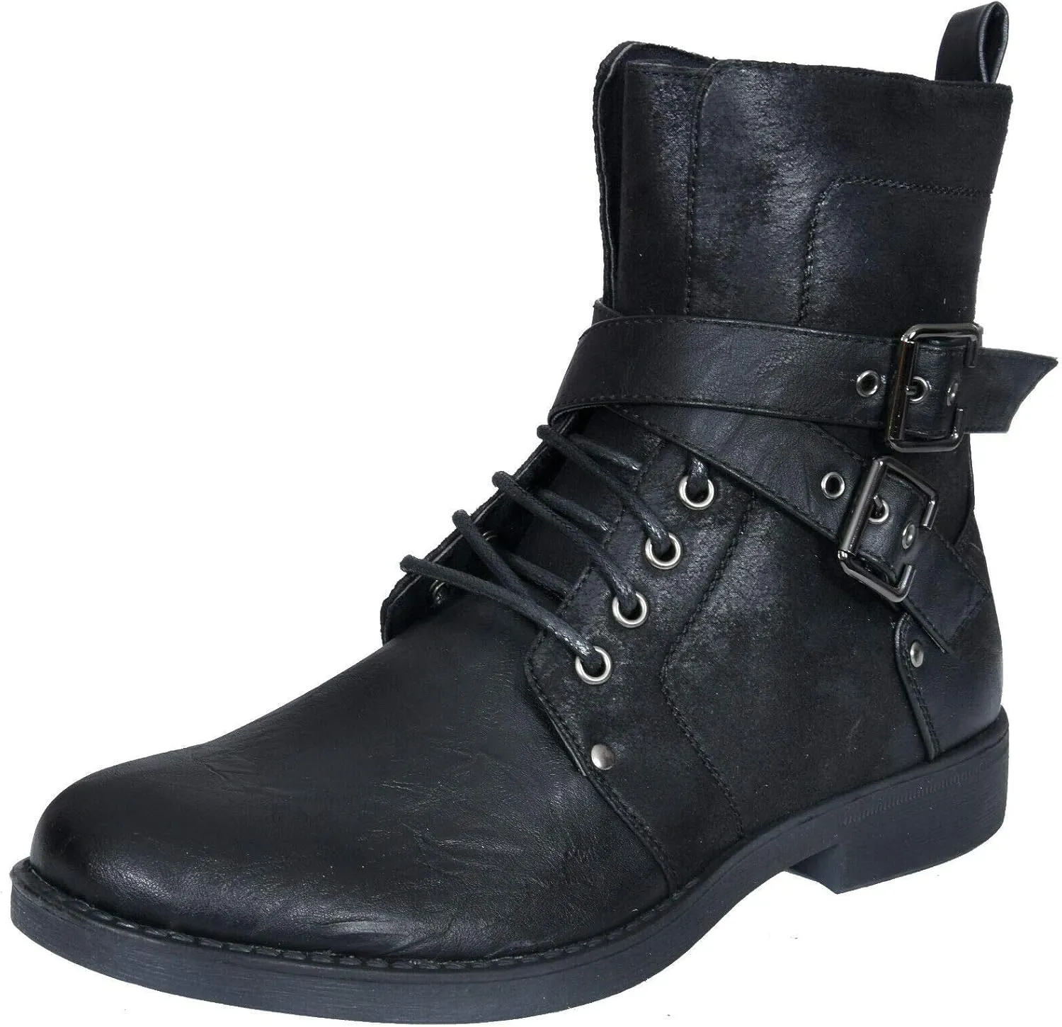 ELONG Men's Punk Rock Goth Elmo Ankle Boots Zip Biker Leather Buckle