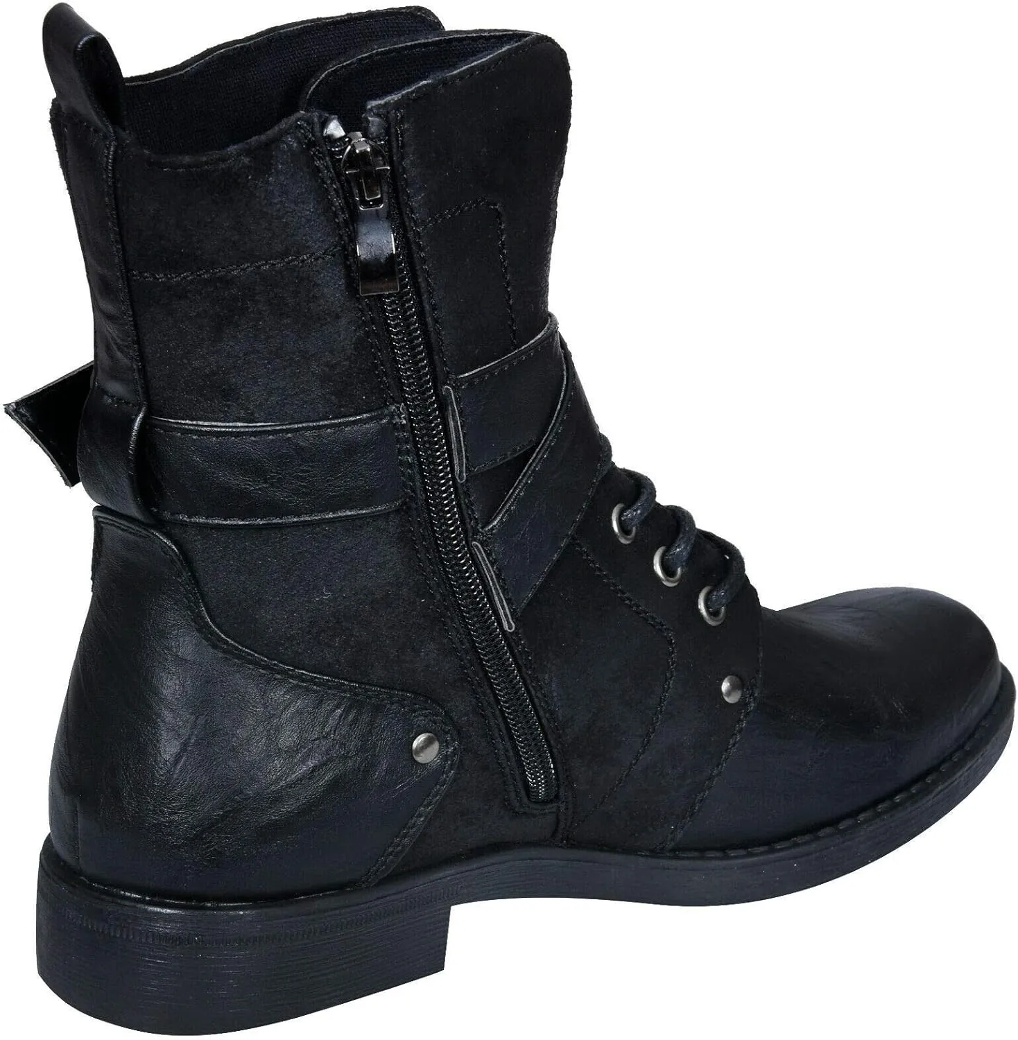 ELONG Men's Punk Rock Goth Elmo Ankle Boots Zip Biker Leather Buckle