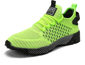 Ephirebra Men's Knitted Mesh Flat Sneakers Slip-On Lace Up Causal Low Top Walking Shoes Outdoor Trainer Comfortable Non-Slip Sport Shoes