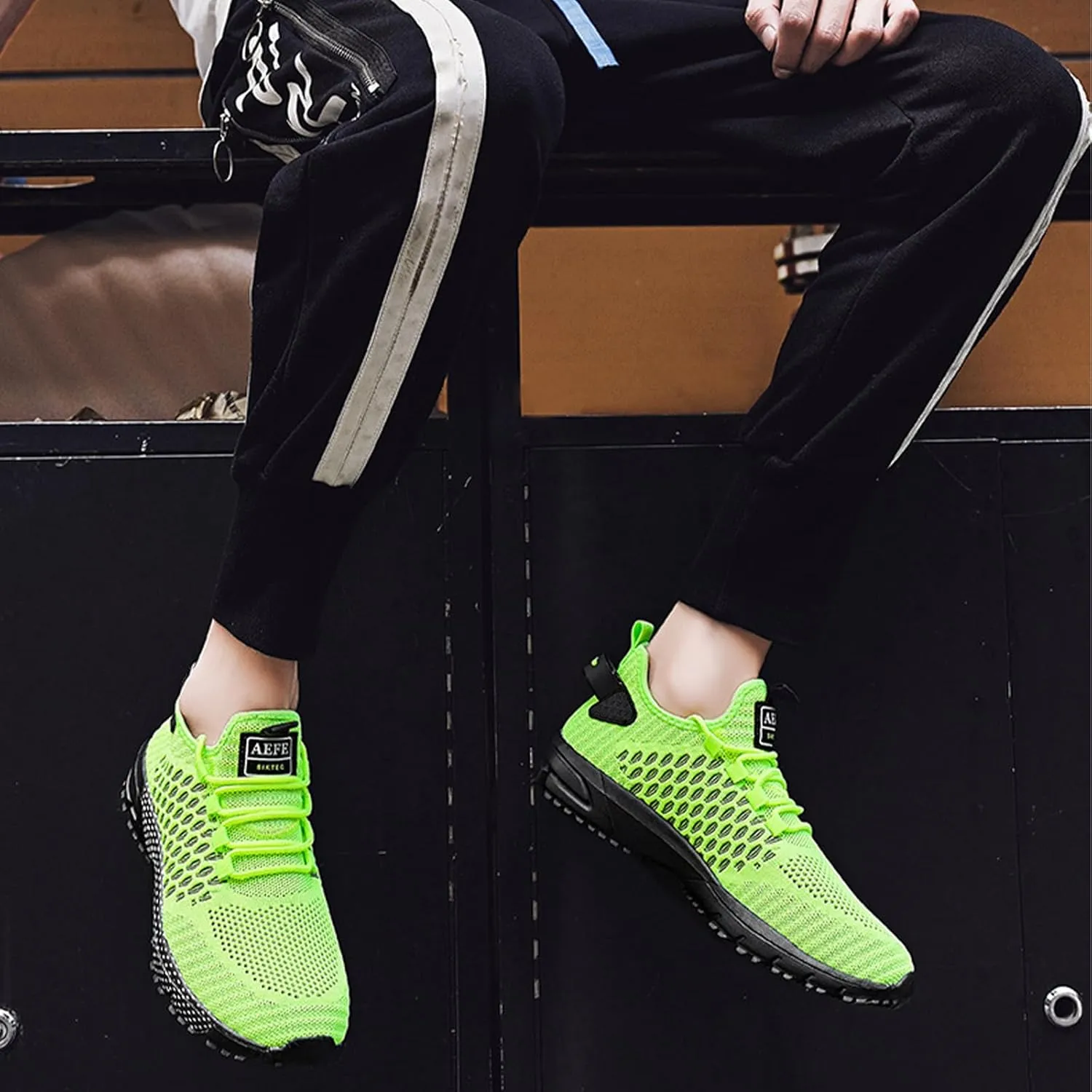 Ephirebra Men's Knitted Mesh Flat Sneakers Slip-On Lace Up Causal Low Top Walking Shoes Outdoor Trainer Comfortable Non-Slip Sport Shoes