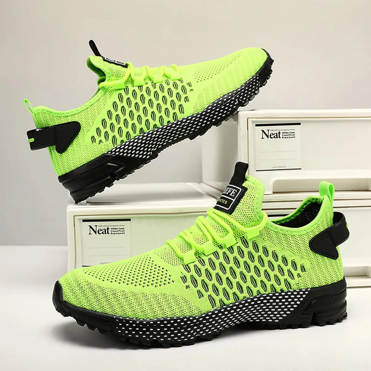 Ephirebra Men's Knitted Mesh Flat Sneakers Slip-On Lace Up Causal Low Top Walking Shoes Outdoor Trainer Comfortable Non-Slip Sport Shoes