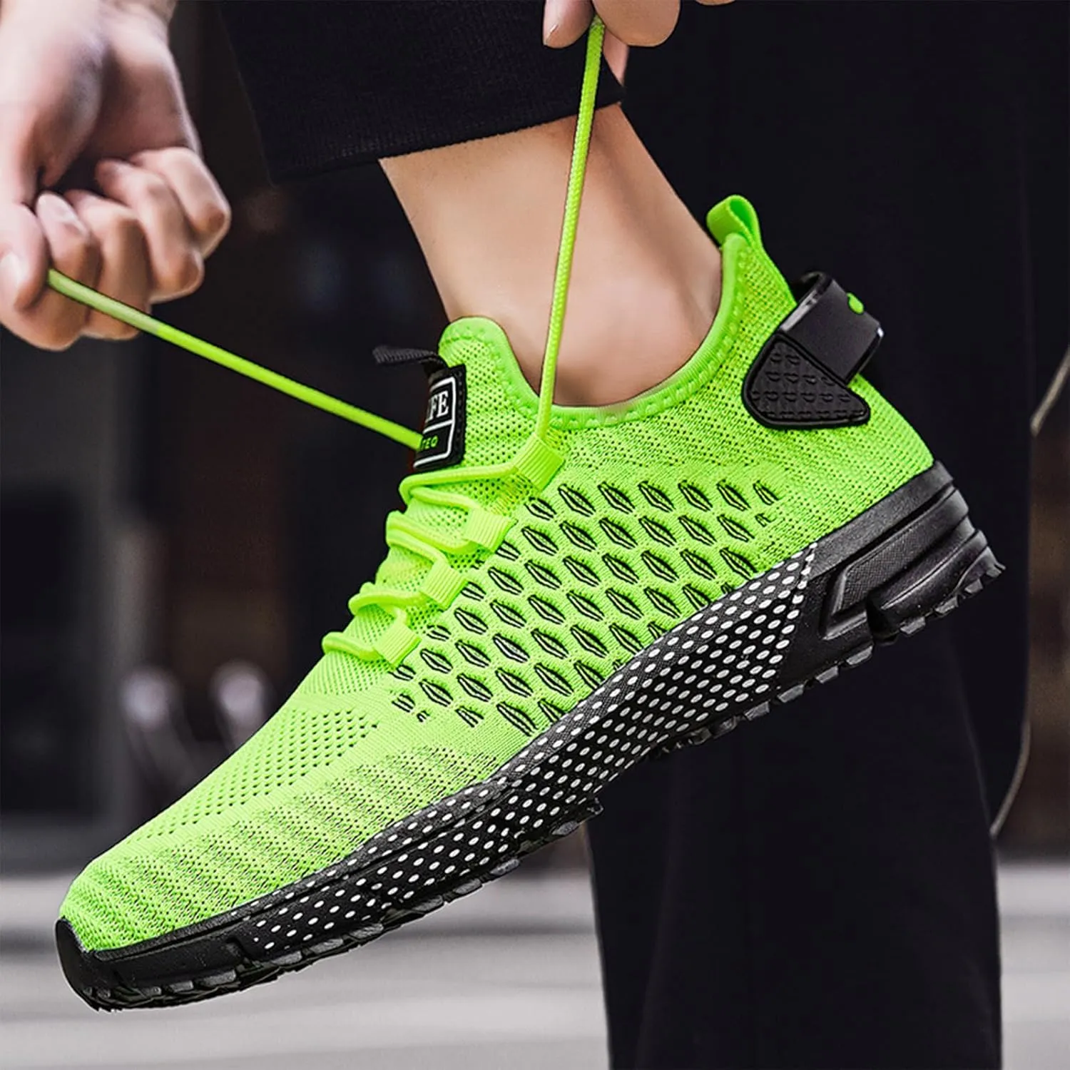 Ephirebra Men's Knitted Mesh Flat Sneakers Slip-On Lace Up Causal Low Top Walking Shoes Outdoor Trainer Comfortable Non-Slip Sport Shoes