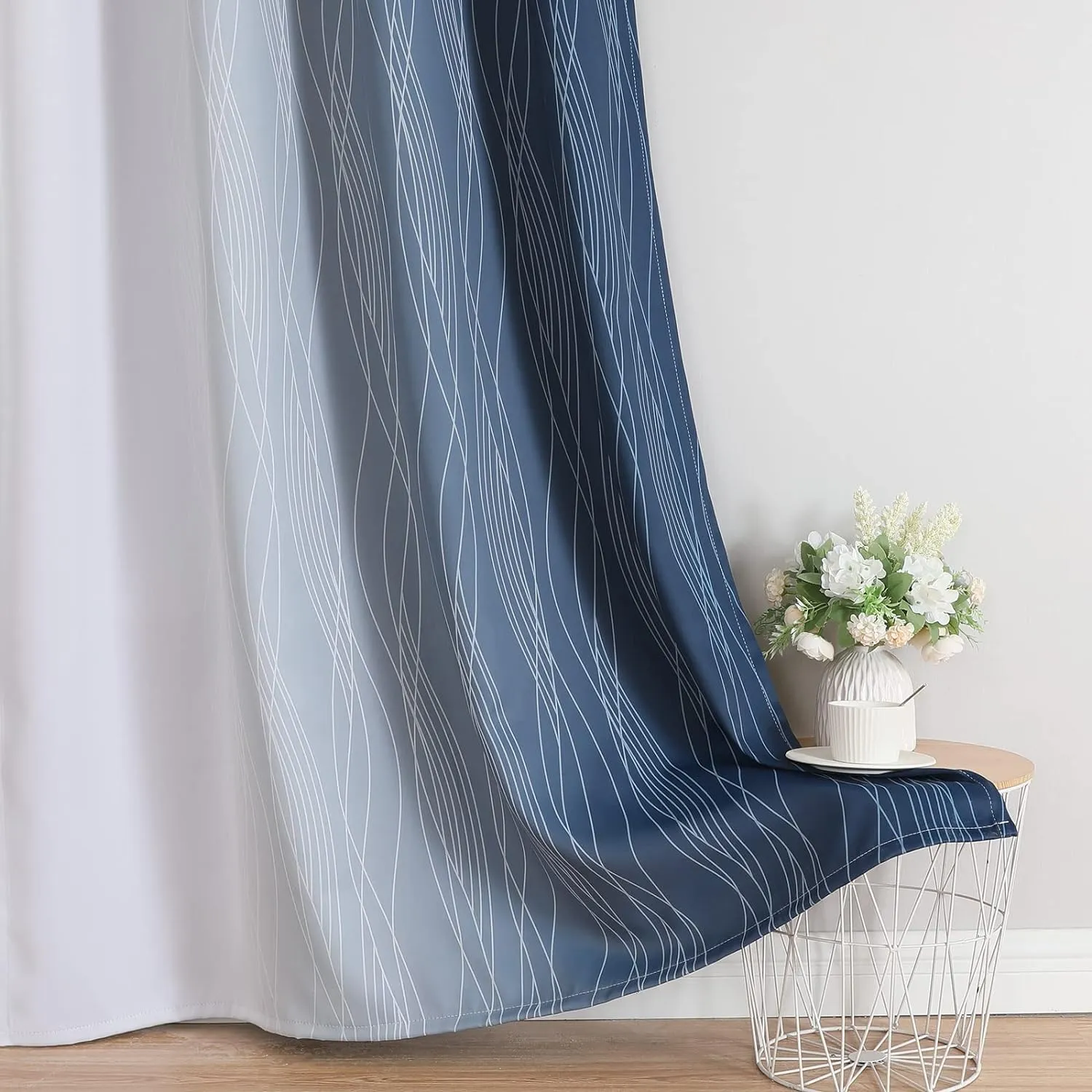 Estelar Textiler Navy Blue and Greyish White Blackout Curtains for Bedroom 84 Inches Long, Full Room Darkening Grommet Curtains for Living Room,Thermal Insulated Ombre Drapes,52Wx84L,2 Panels