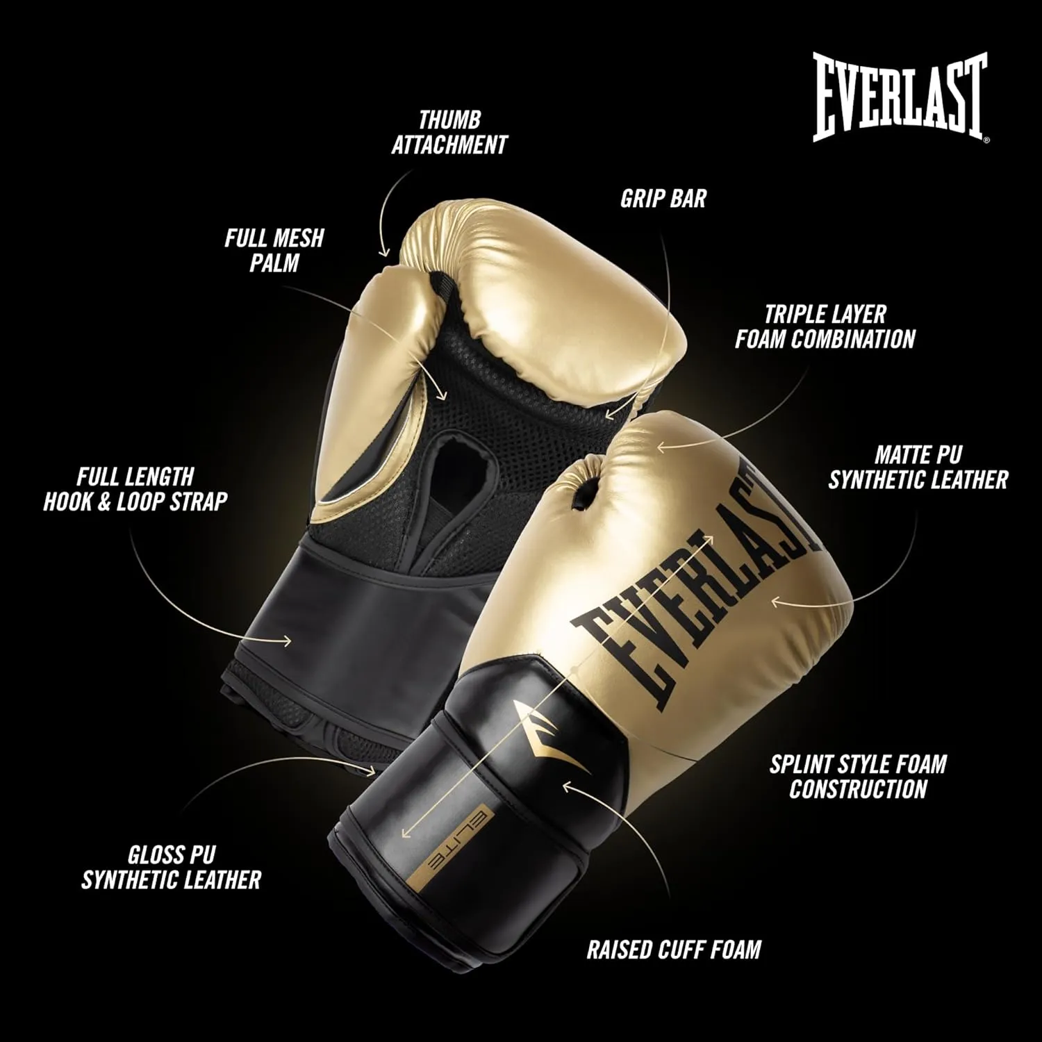 Everlast Elite 2 Boxing Gloves, Pro Training Gloves for Men and Women, Secure Fit Hook and Loop Closure & Ventilation, Heavy Bag & Speedbag Training.