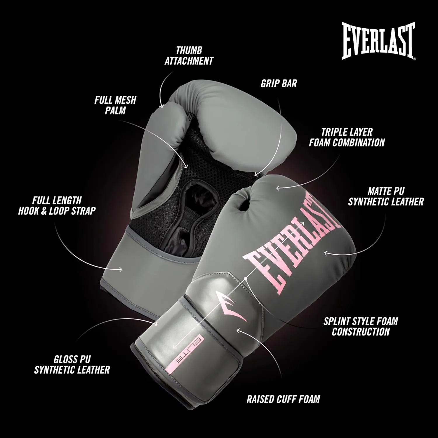 Everlast Elite 2 Boxing Gloves, Pro Training Gloves for Men and Women, Secure Fit Hook and Loop Closure & Ventilation, Heavy Bag & Speedbag Training.