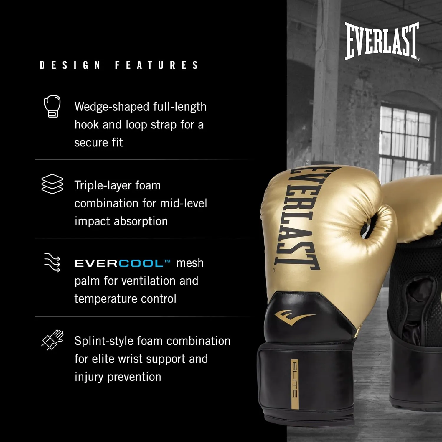 Everlast Elite 2 Boxing Gloves, Pro Training Gloves for Men and Women, Secure Fit Hook and Loop Closure & Ventilation, Heavy Bag & Speedbag Training.