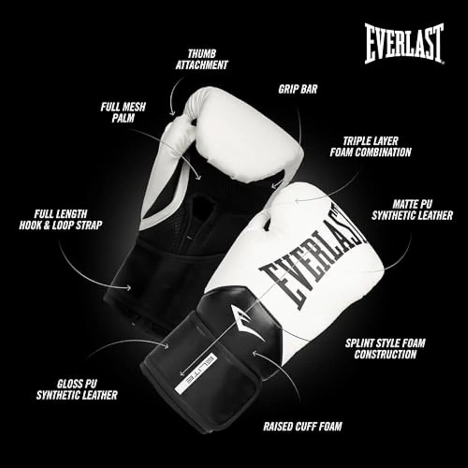 Everlast Elite 2 Boxing Gloves, Pro Training Gloves for Men and Women, Secure Fit Hook and Loop Closure & Ventilation, Heavy Bag & Speedbag Training.
