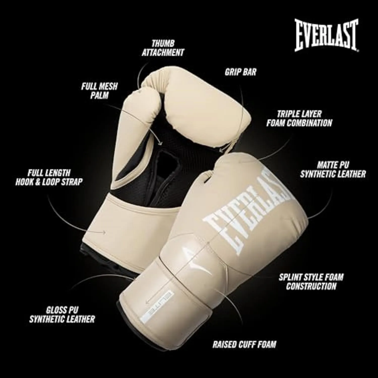 Everlast Elite 2 Boxing Gloves, Pro Training Gloves for Men and Women, Secure Fit Hook and Loop Closure & Ventilation, Heavy Bag & Speedbag Training.