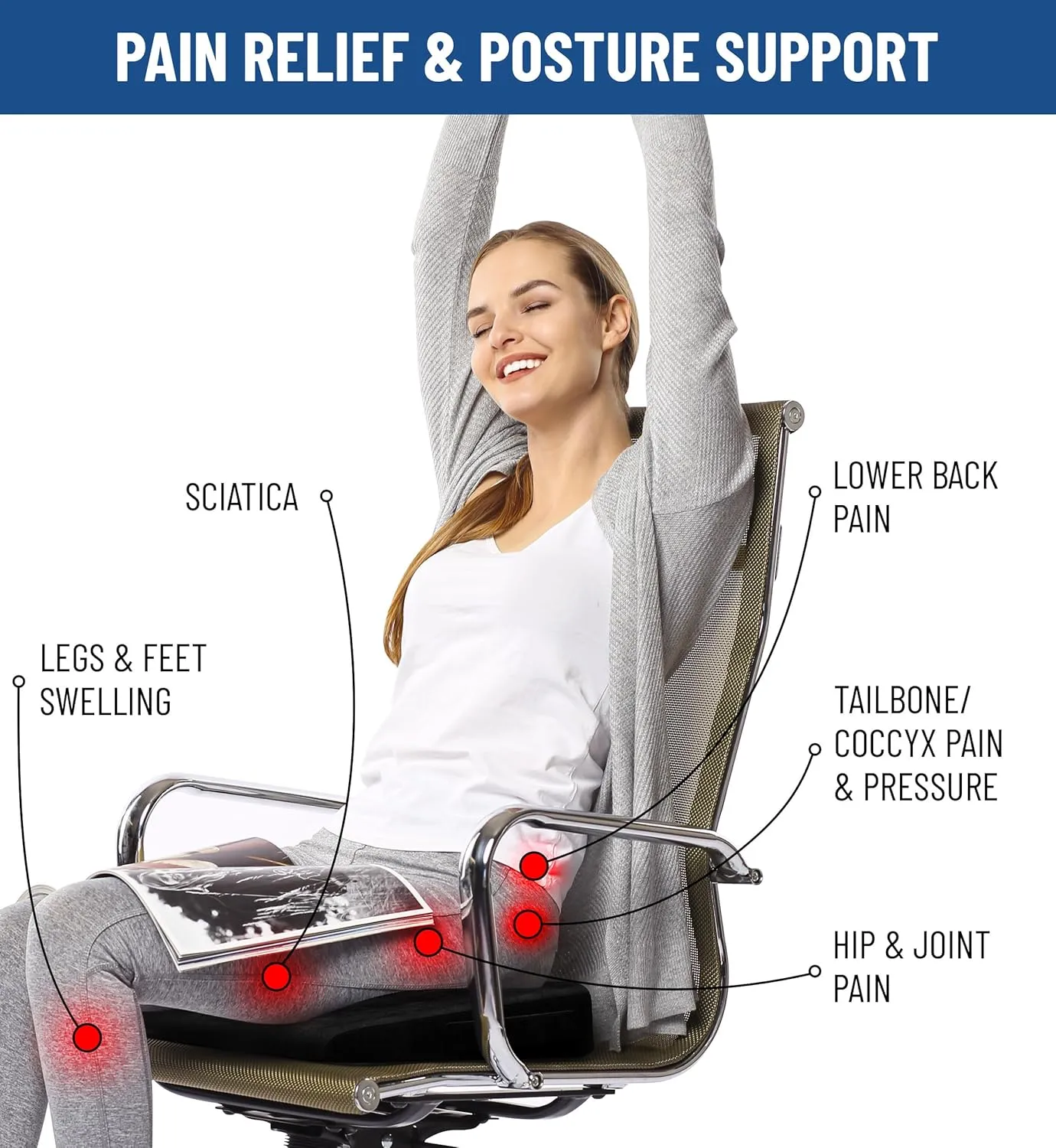Everlasting Comfort Doctor Recommended Memory Foam Wedge Seat Cushion for Office Chairs - Tailbone Pain Relief, Sciatica & Back Support, Car & Office Chair Cushion