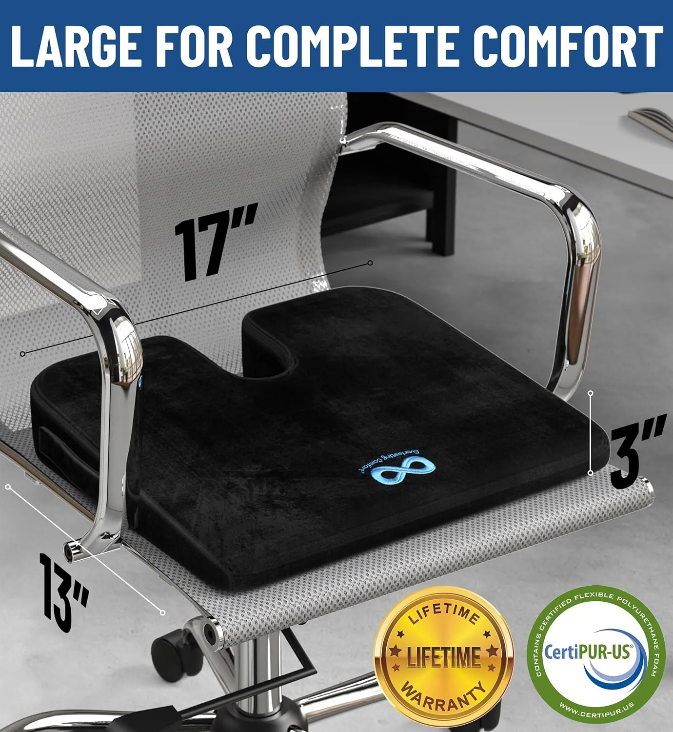 Everlasting Comfort Doctor Recommended Memory Foam Wedge Seat Cushion for Office Chairs - Tailbone Pain Relief, Sciatica & Back Support, Car & Office Chair Cushion