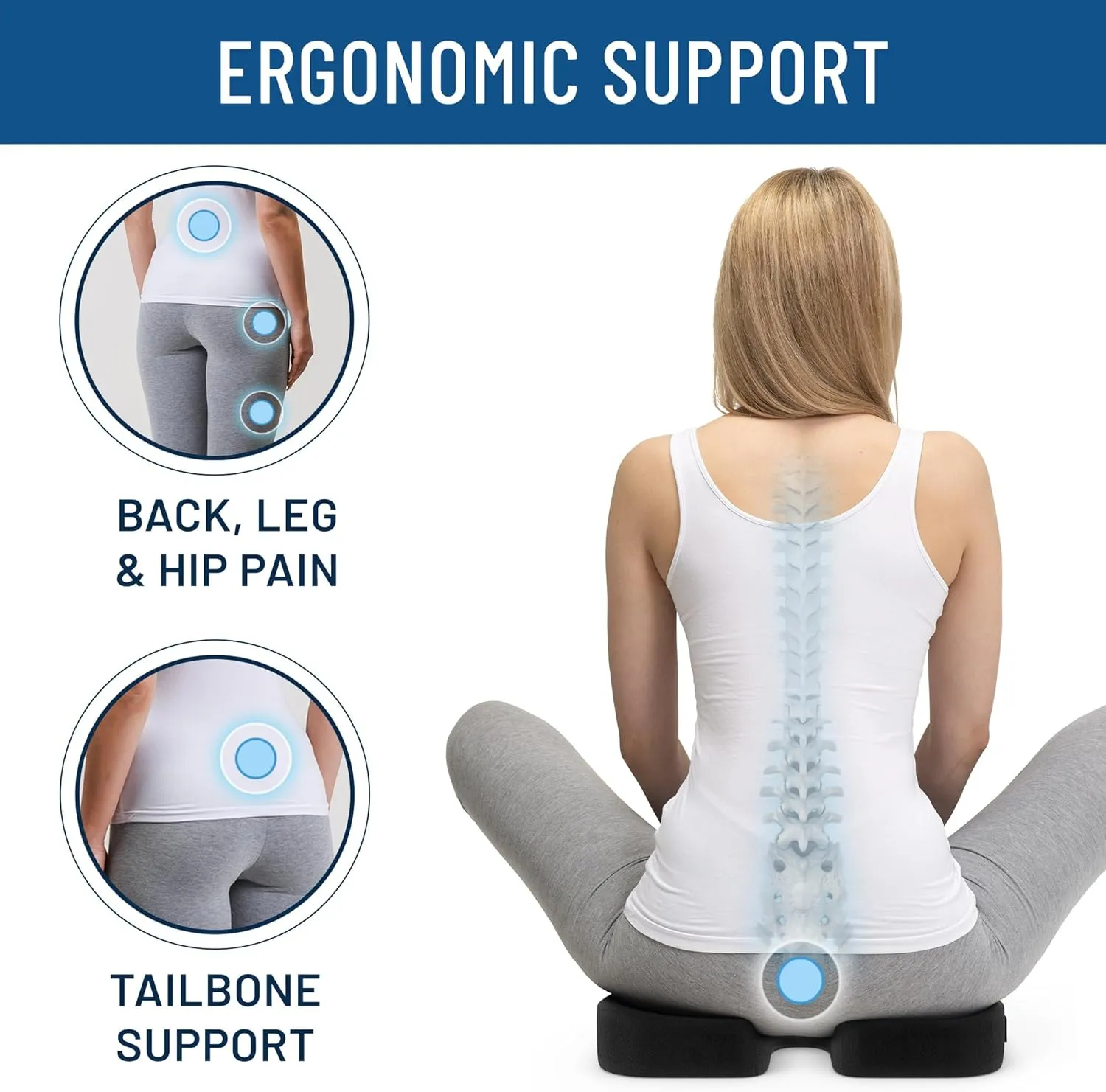 Everlasting Comfort Memory Foam Car Seat Cushion - Tailbone Pain Relief, Driving Seat Cushion for Short People - Office, Wheelchair, Gaming Chair, Travel - Non-Slip, Washable Cover