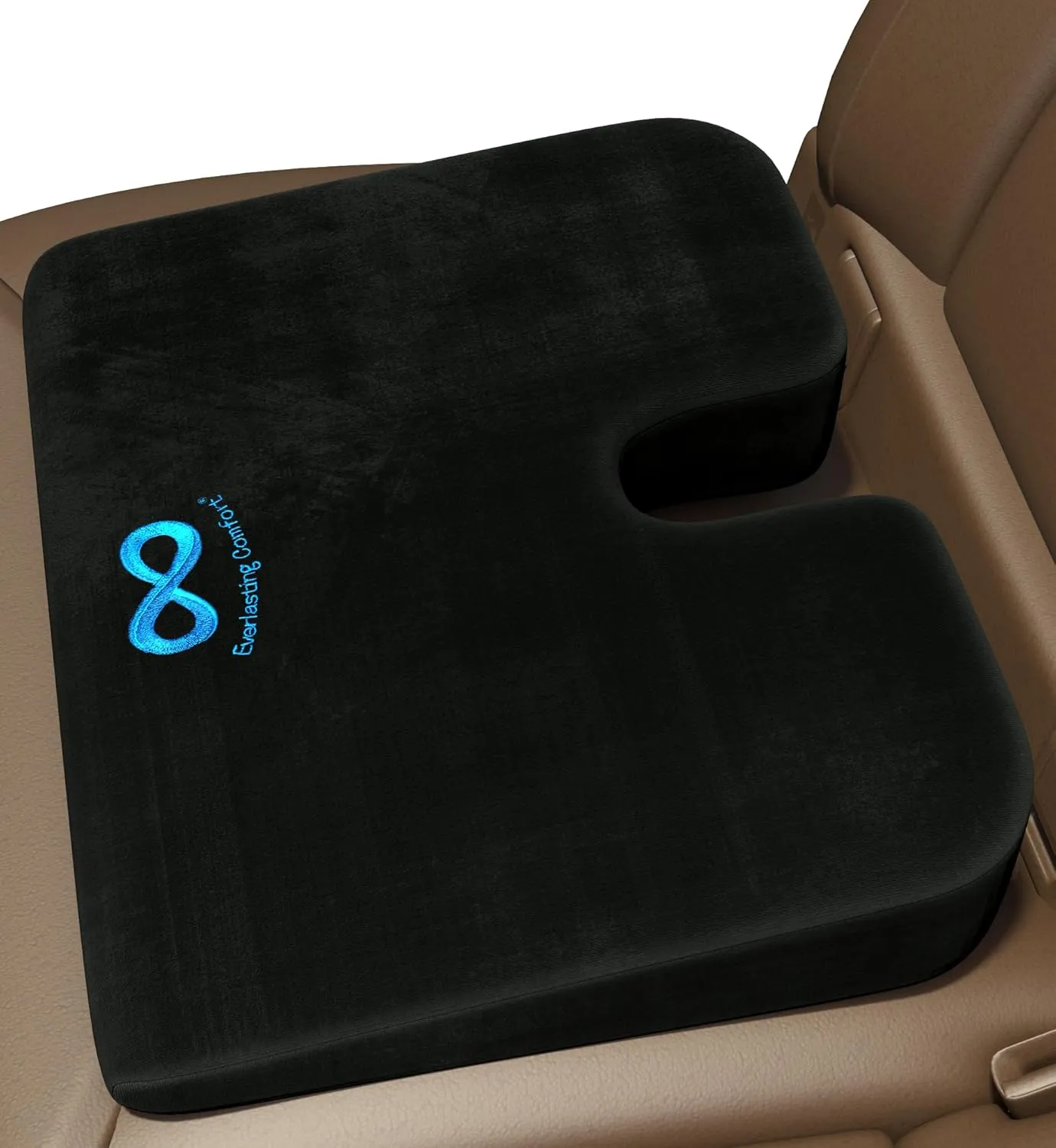 Everlasting Comfort Memory Foam Car Seat Cushion - Tailbone Pain Relief, Driving Seat Cushion for Short People - Office, Wheelchair, Gaming Chair, Travel - Non-Slip, Washable Cover
