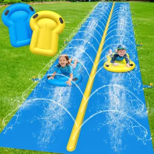Evoio Extra Long Water Slide for Kids Adults, 39.4 FT Water Slip for Kids Backyard, Heavy Duty Double Lane Lawn Water Slides with 2 Bodyboards for Backyard Lawn Outdoor Party Water Play Toys