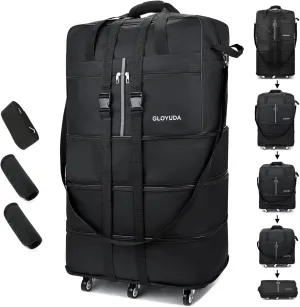 Expandable Foldable Luggage, 36'' Suitcase With Spinner Wheels, Rolling Duffel Travel Bag, Collapsible Luggage, With 2 Luggage Handle Wrap and 2 Fixing Straps, 1 Shoulder Strap (Black)