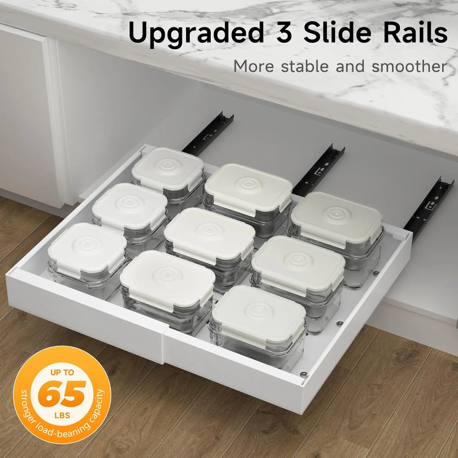 Expandable Pull Out Cabinet Organizer,No Drill Pull Out Drawers for Cabinets,Slide Out Drawers for Kitchen Cabinets with Adhesive Nano Film,Cabinet Roll Out Shelves for Kitchen Pantry