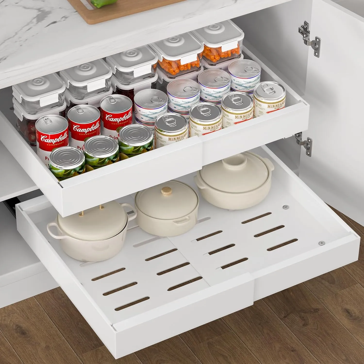 Expandable Pull Out Cabinet Organizer,No Drill Pull Out Drawers for Cabinets,Slide Out Drawers for Kitchen Cabinets with Adhesive Nano Film,Cabinet Roll Out Shelves for Kitchen Pantry
